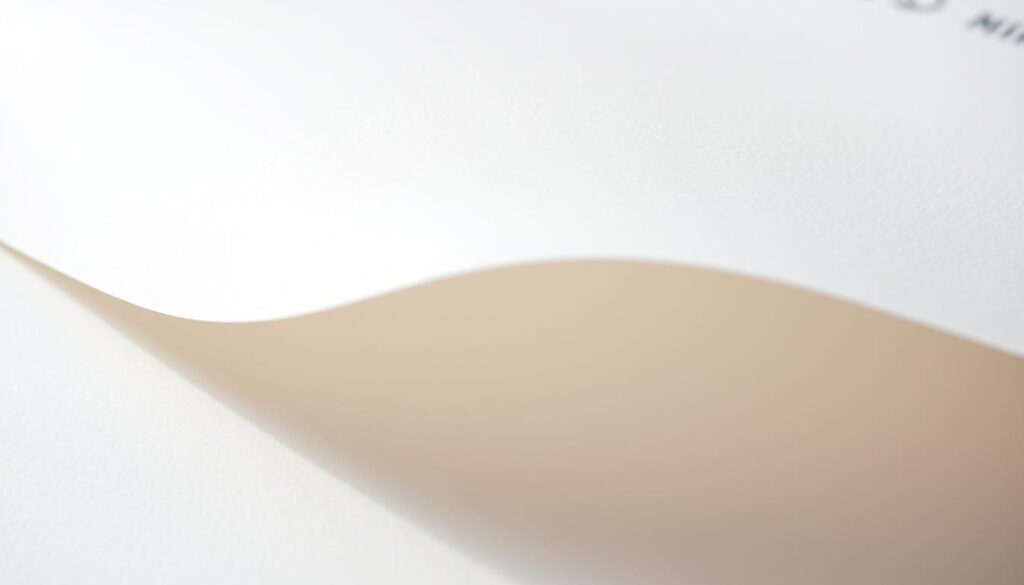 A close-up view of high-quality paper for coloring, showcasing its smooth, unblemished surface with a subtle sheen. The paper appears soft and inviting, with a delicate texture that would allow vibrant colors to blend seamlessly. Bright, natural lighting illuminates the page, highlighting its pristine, uncoated finish that is ideal for layering and blending colored pencils, markers, or watercolors. The paper's crisp, clean edges and uniform thickness suggest a premium quality that would support detailed coloring without warping or bleeding. The overall composition emphasizes the importance of selecting the right paper to achieve the best possible results when coloring intricate designs.